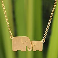 Gold vermeil pendant necklace, 'Family Love' - Gold Vermeil Elephant Necklace