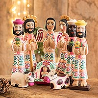 Wood nativity scene, 'Holy Gifts' (set of 10) - 10-piece Nativity Scene Hand-carved Wood from Guatemala