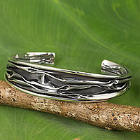 Sterling silver cuff bracelet, 'Narrow River' - Hand Crafted Sterling Silver Cuff Bracelet from Thailand