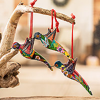 Ceramic ornaments, 'Guatemalan Hummingbirds' (set of 6) - 6 Ceramic Ornaments Hummingbird Handcrafted in Guatemala