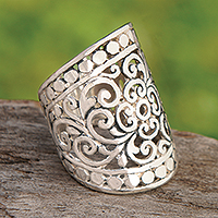 Sterling silver band ring, 'Memories of Bali' - Handmade Sterling Silver Wide Band Ring from Indonesia