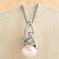 Cultured pearl pendant necklace, 'Celtic Tradition' - Celtic Pearl Necklace