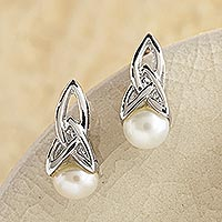 Cultured pearl drop earrings, 'Celtic Tradition' - Celtic Pearl Earring