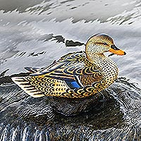 Wood statuette, ‘Elegant Mallard' - Hand Painted Wood Female Mallard Duck Statuette from Bali