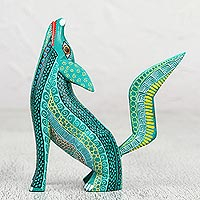 Wood alebrije figurine, 'Coyote Delight' - Handcrafted Copal Wood Coyote Alebrije Figurine