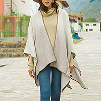 Reversible alpaca blend ruana, 'Andean Vistas in Taupe' - Reversible Alpaca Blend Ruana in Taupe and Snow White