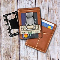 Leather card case with multi- tool and money clip, 'Paramount' - All-in-One Leather Card Case and Multi tool with Money Clip