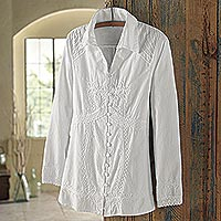 Cotton blouse, 'Lily of the Incas' - Lily of the Incas Button-front White Blouse