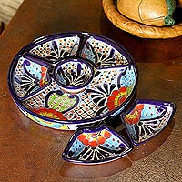 Ceramic appetizer bowls, 'Raining Flowers' (7 piece) - Talavera Style Appetizer Bowl Set from Mexico (7 Piece)