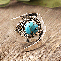 Sterling silver wrap ring, 'Silver Spoon' - Composite Turquoise and Sterling Silver Wrap Ring