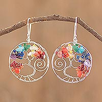 Multi-gemstone dangle earrings, 'Crystal Tree of Life' - Tree of Life Themed Dangle Earrings With Beads and Gems