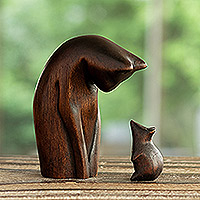 Wood sculptures, 'Perfect Curiosity' (pair) - Hand-Carved Cedarwood Sculptures from Peru (Pair)