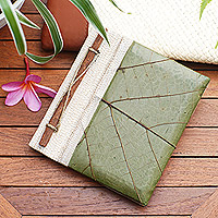 Natural fiber journal, 'Wisdom' - Hand-Crafted Eco-Friendly Natural Fiber Leaf-Themed Journal