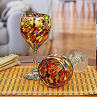 Handblown recycled glass wine glasses, Carnival (pair)