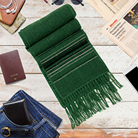 Men's alpaca blend scarf, 'Stripes in Style' - Woven Striped Men's Alpaca Blend Scarf in Green with Fringes