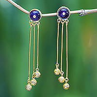 Gold-plated amethyst dangle earrings, 'Majestic Lanterns' - 18k Gold-Plated Amethyst Statement Dangle Earrings from Bali