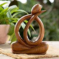 Wood sculpture, 'Imagination' - Modern Hand-Carved Suar Wood Sculpture of Abstract Person