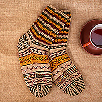 Knit socks, 'Happy Walk' - Yellow and Green Wool Blend Knit Socks Crafted in Armenia