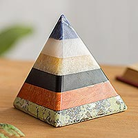 Gemstone pyramid, 'Natural Energy' - Handcrafted Gemstone Pyramid Paperweight Sculpture